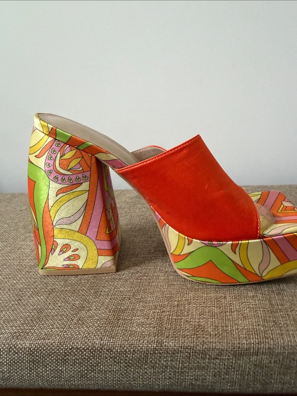 Orange Platform Mule Heel
